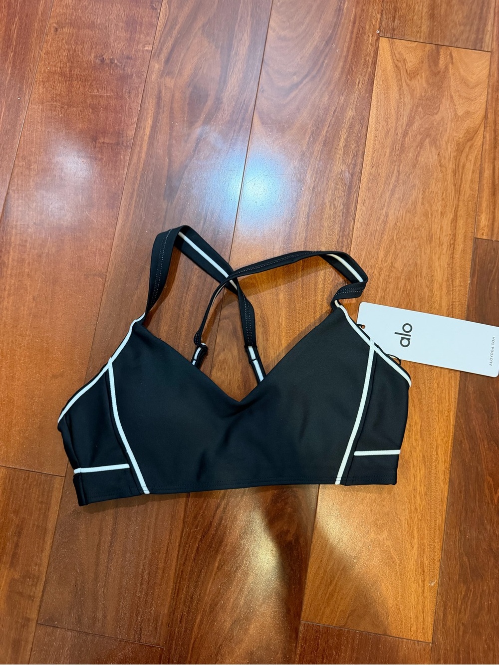 ALO Yoga Black Sports Bralette with White Piping